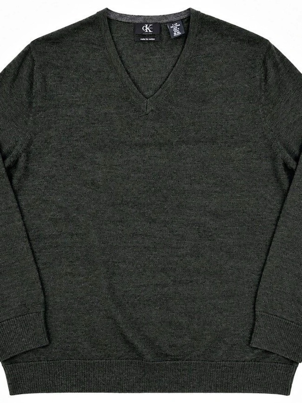 Calvin Klein Men’s Large 100% Merino Wool V-Neck Sweater Dark Green